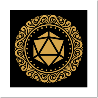 Monogram Polyhedral D20 Dice Emblem Gold Tabletop RPG Gaming Posters and Art